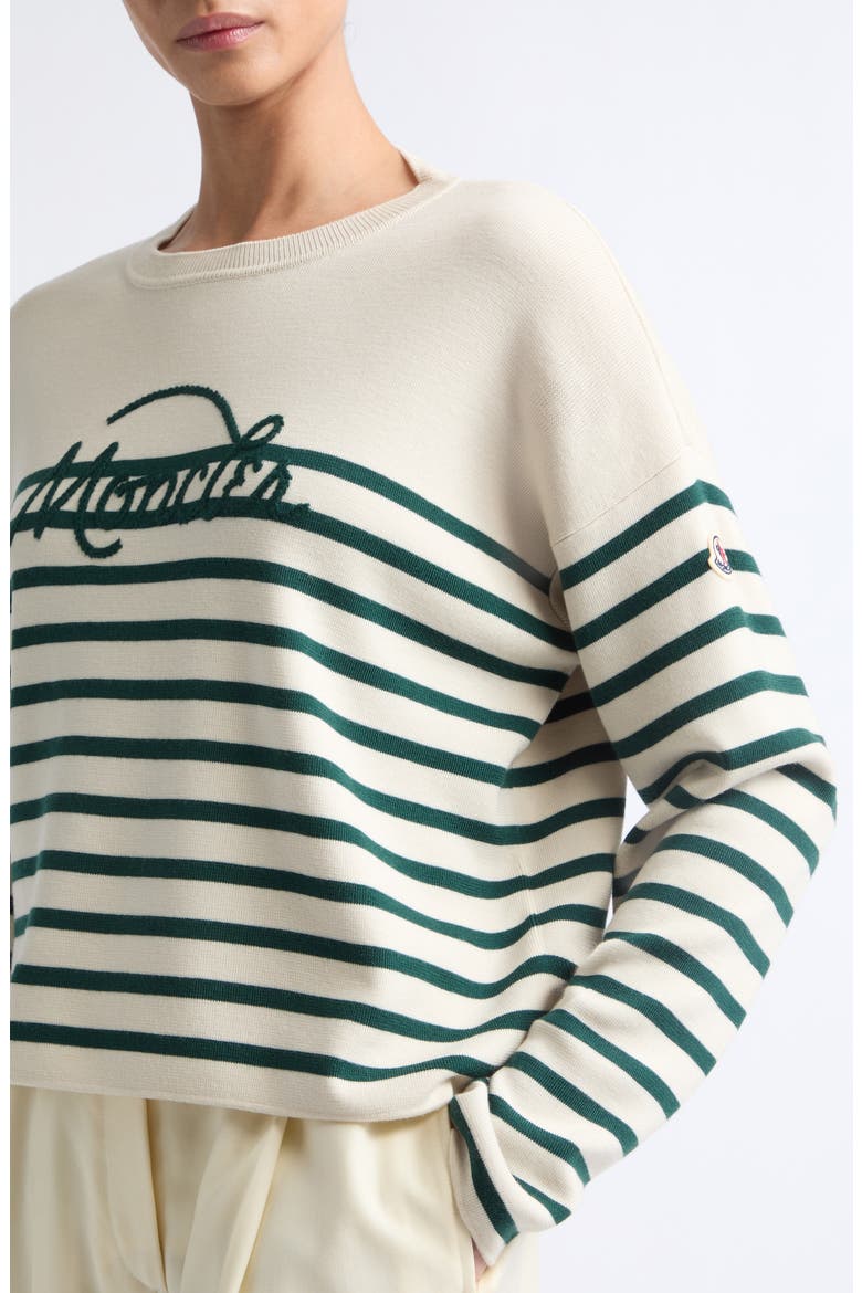 Embroidered Logo Stripe Virgin Wool Sweater, Alternate, color, WHITE/ BLUE