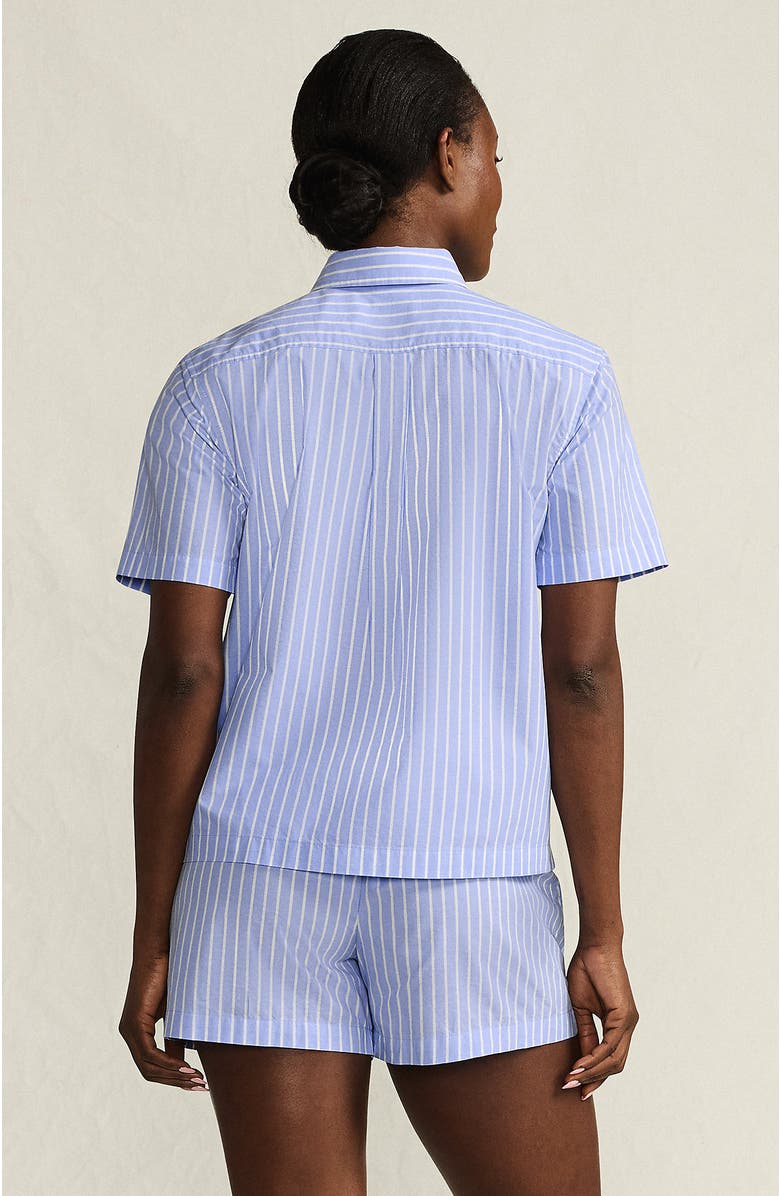Lands' End Poplin 2 Piece Pajama Set - Short Sleeve Shirt and Shorts, Alternate, color, Crisp Blue Stripe