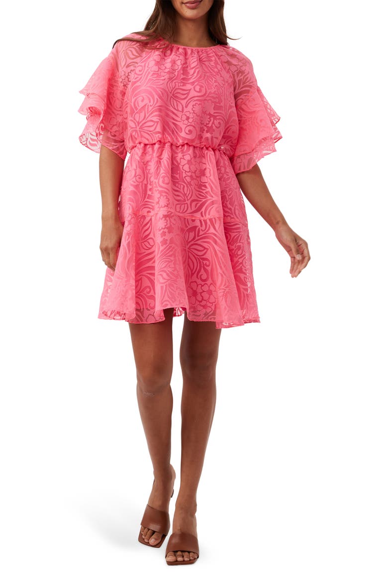 Ferry Flutter Sleeve Burnout Dress, Main, color, PAPILLON PINK