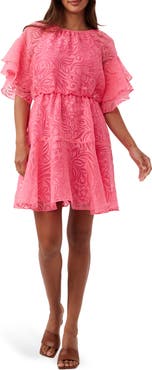 Trina Turk Ferry Flutter Sleeve Burnout Dress