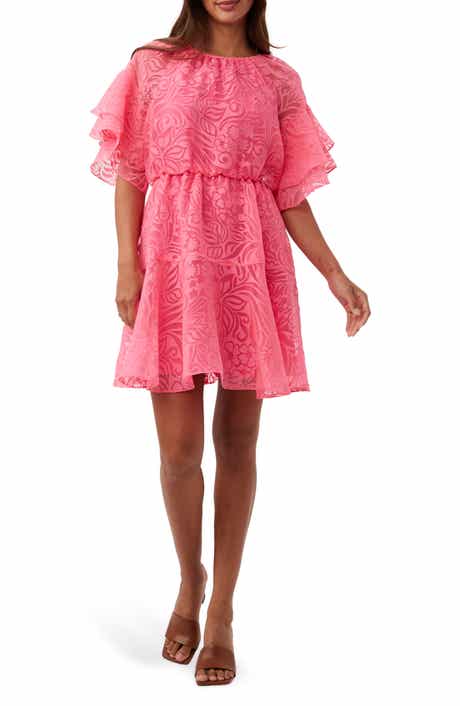 Trina Turk Ferry Flutter Sleeve Burnout Dress