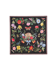 Fable England Black Fruity Floral Narrative Square Scarf