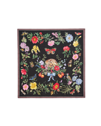 Fable England Black Fruity Floral Narrative Square Scarf