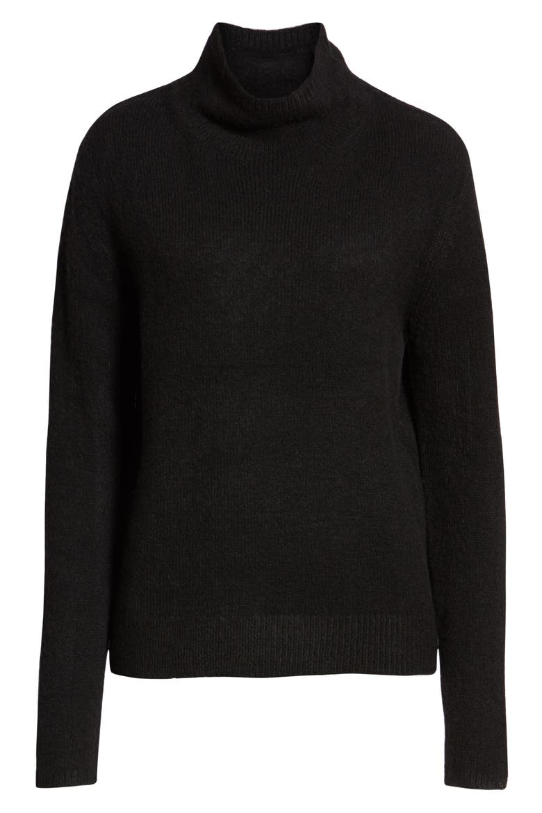 Fuzzy Mock Neck Sweater, Alternate, color, BLACK