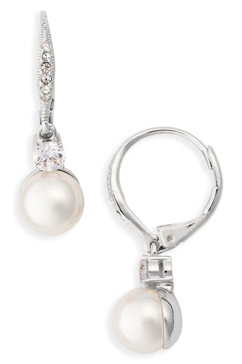 Drop Earrings (Nordstrom Exclusive), Main, color, WHITE PEARL/ SILVER/ CLEAR CZ