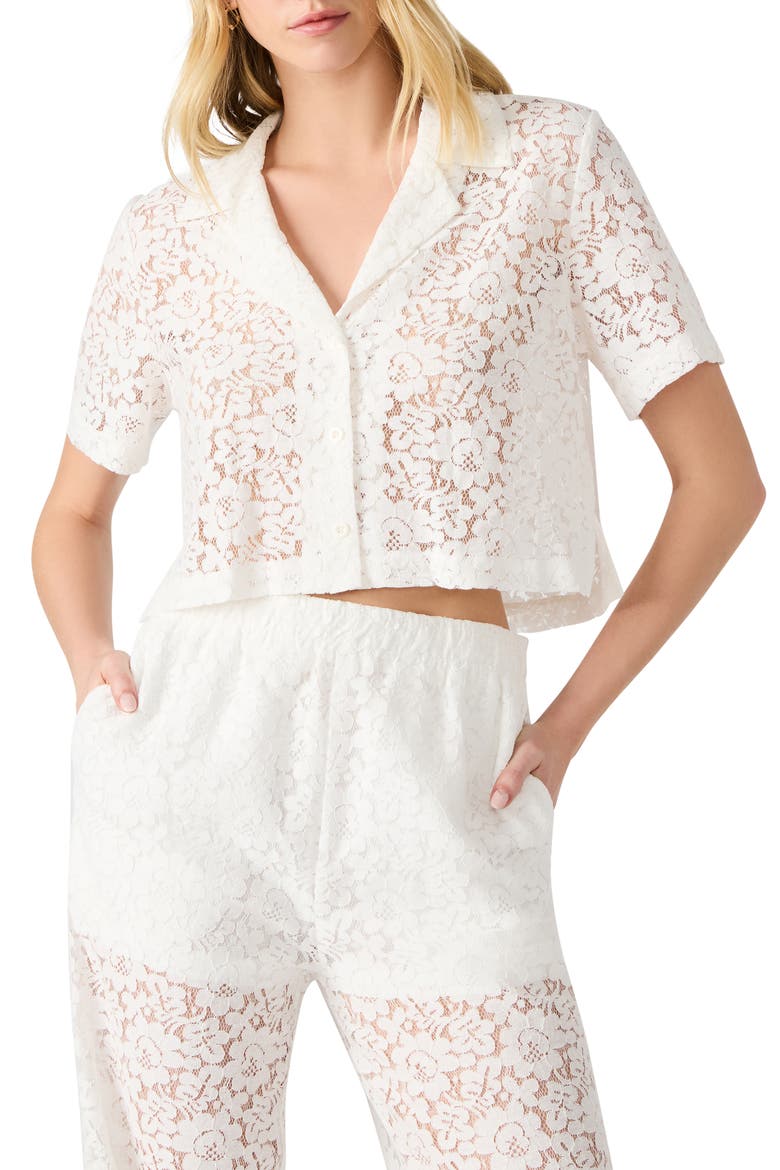 Sandra Lace Crop Button-Up Shirt, Main, color, ANTIQUE