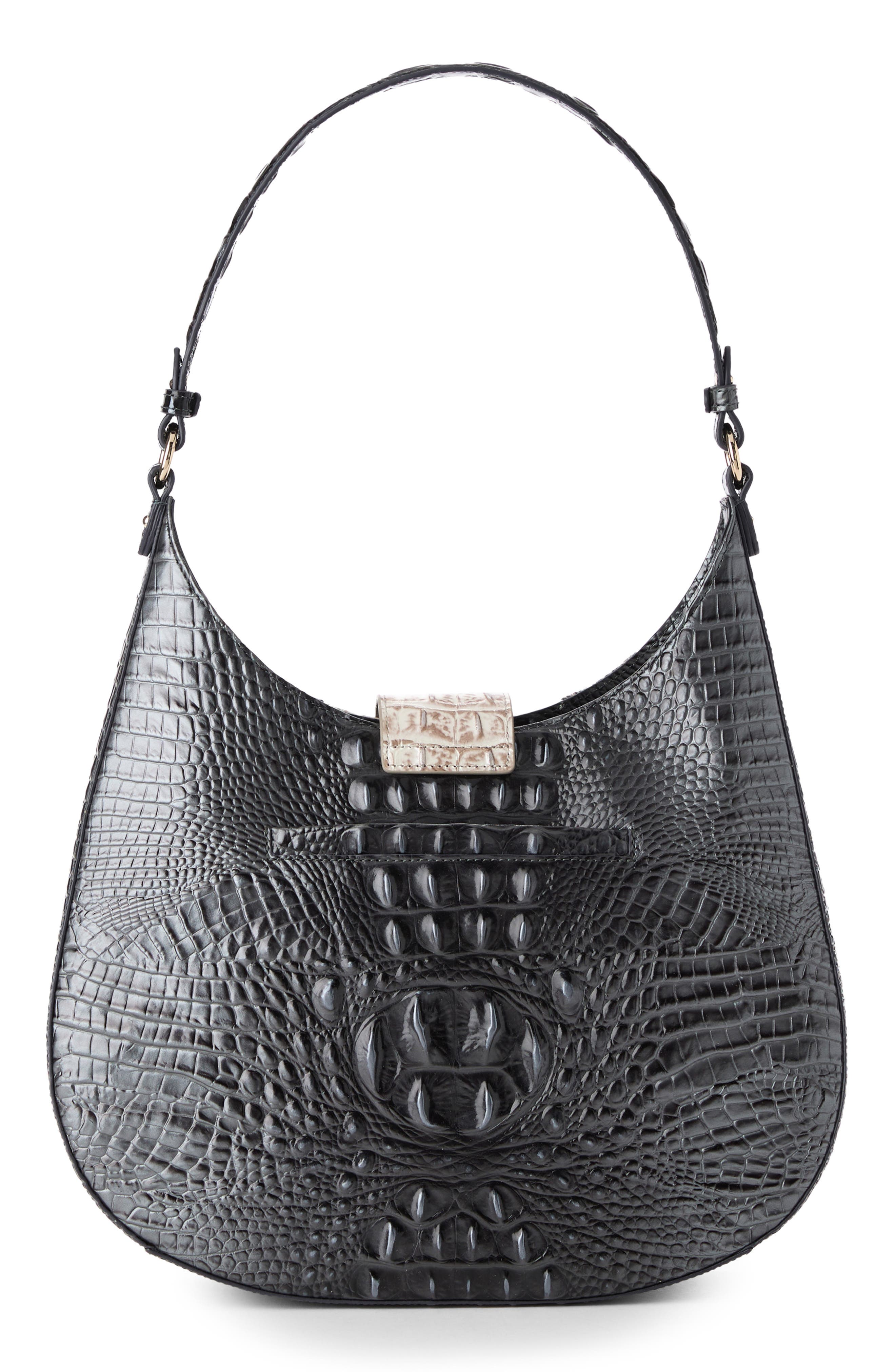 Brahmin Fallon Embossed Leather Shoulder Bag, Alternate, color, Charcoal Nottingham