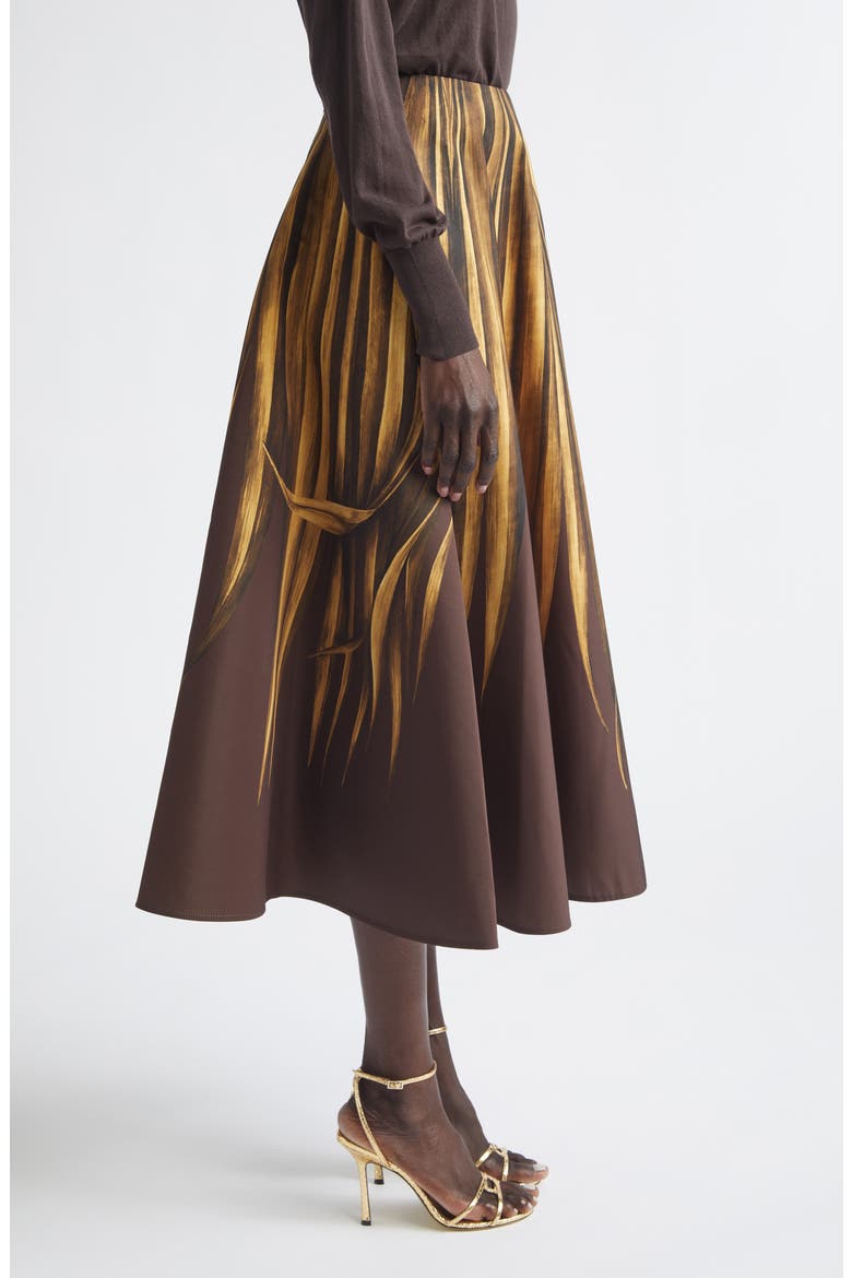 Palm Leaves Print Faille Circle Skirt, Alternate, color, BROWN/ BROWN