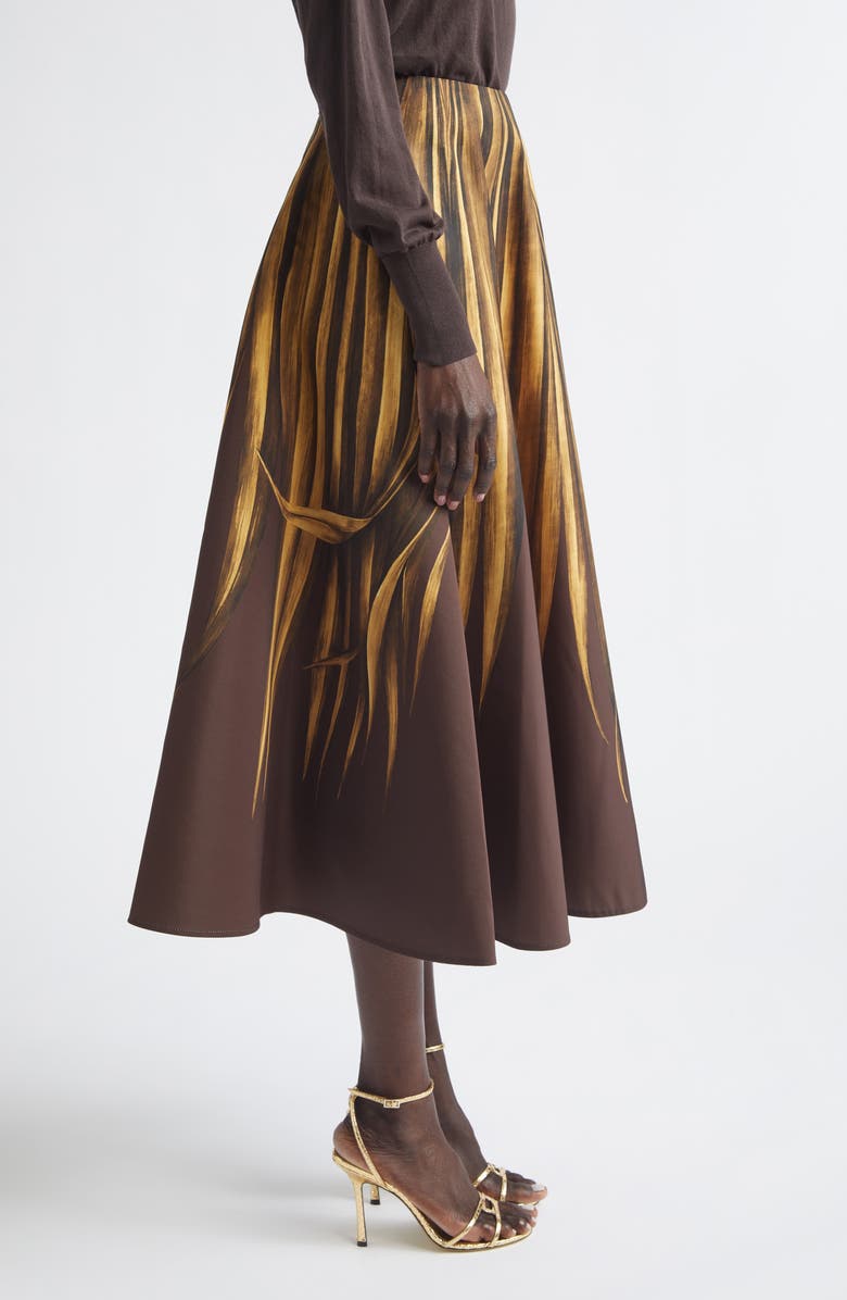 Oscar de la Renta Palm Leaves Print Faille Circle Skirt, Alternate, color, Brown/ Brown