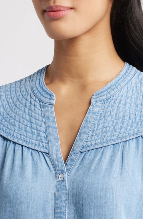 Wit & Wisdom Split Neck Balloon Sleeve Top In Light Blue