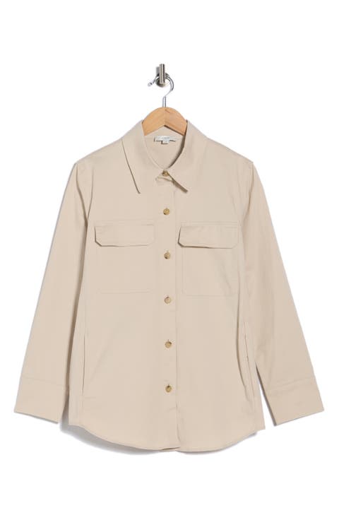 Washed Cotton Blend Shirt Jacket