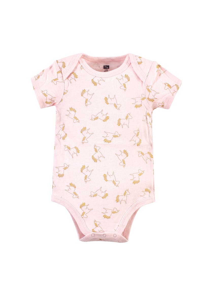 Three-Piece Set of Cotton Bodysuits, Alternate, color, Gold Pink Unicorn