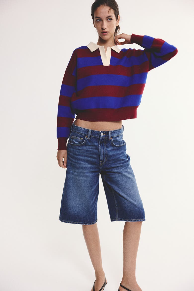 Oversized Polo Shirt, Alternate, color, Bright blue/striped