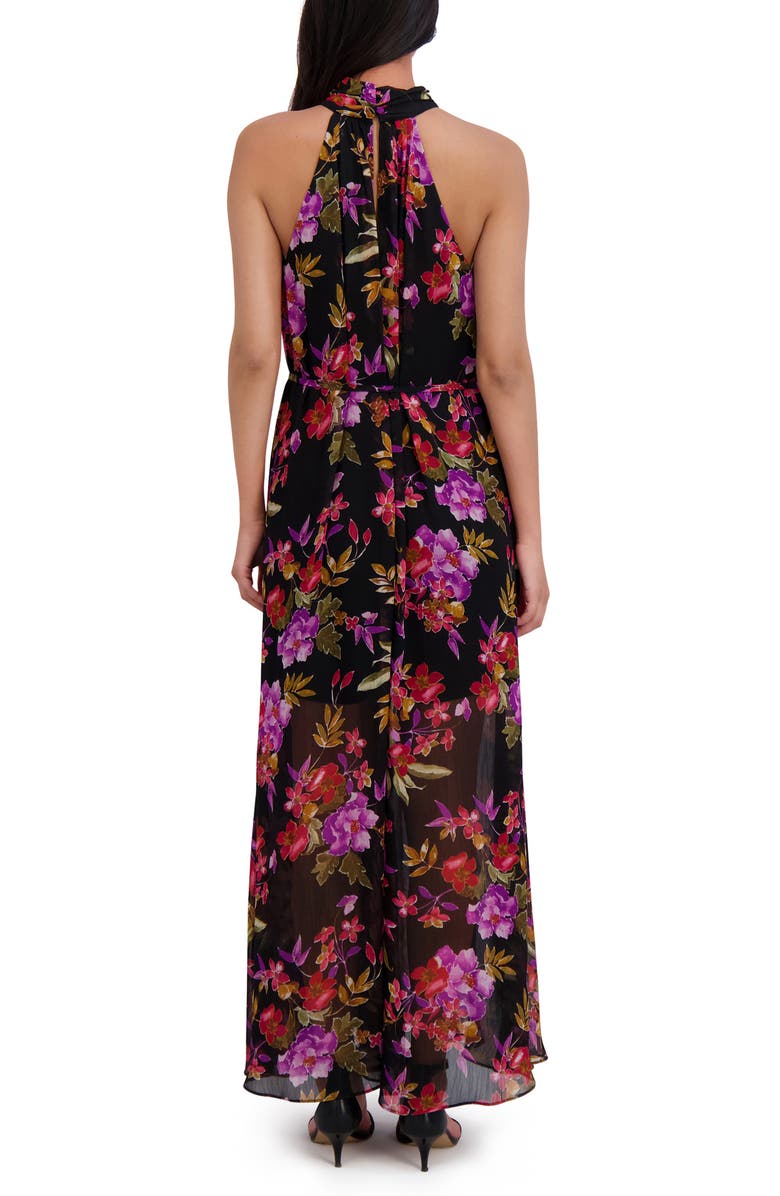 London Times Floral Halter Wide Leg Jumpsuit, Alternate, color, Black/ Purple