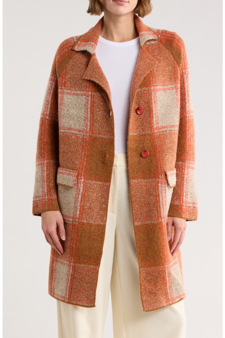 Plaid Longline Cardigan, Main, color, ORANGE