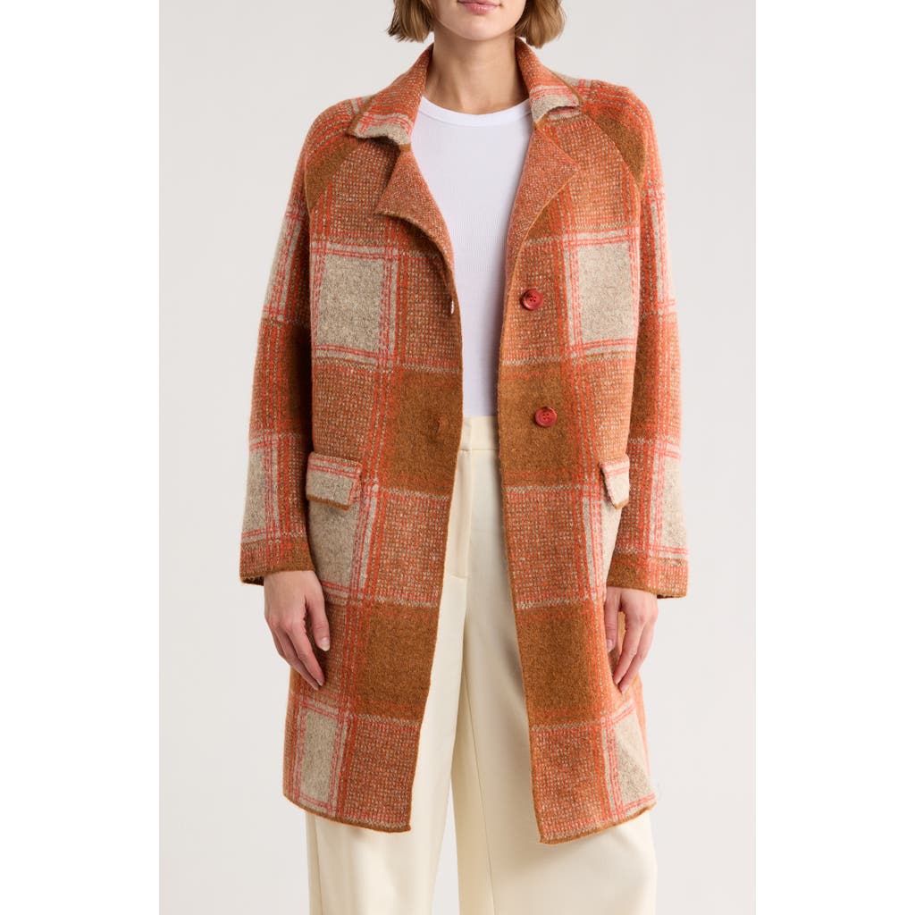 Love Token Plaid Longline Cardigan In Orange
