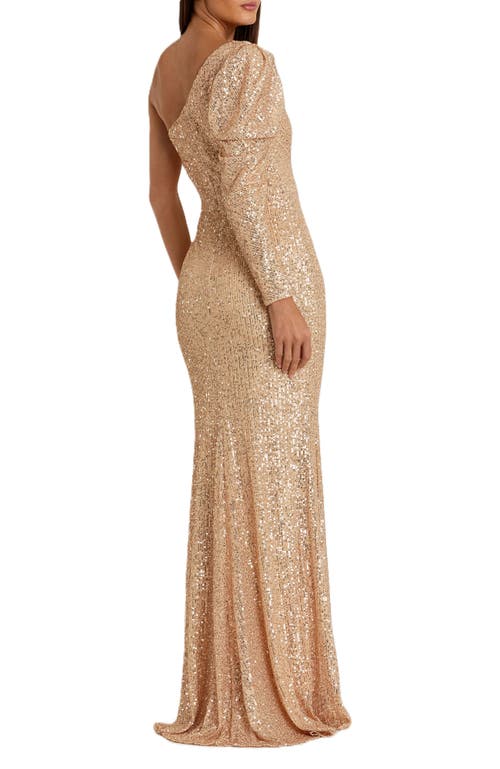 Mac Duggal Sequined One Shoulder Trumpet Gown In Rose Gold