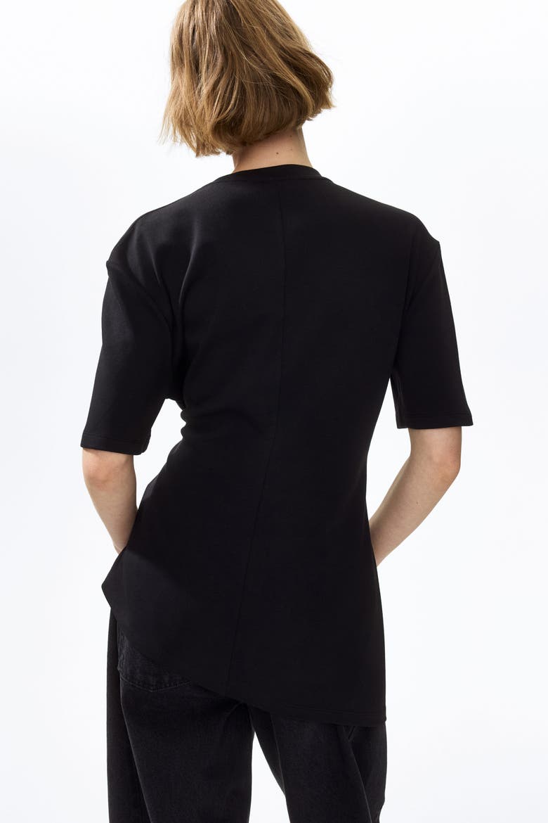 Draped-detail asymmetric top, Alternate, color, Black