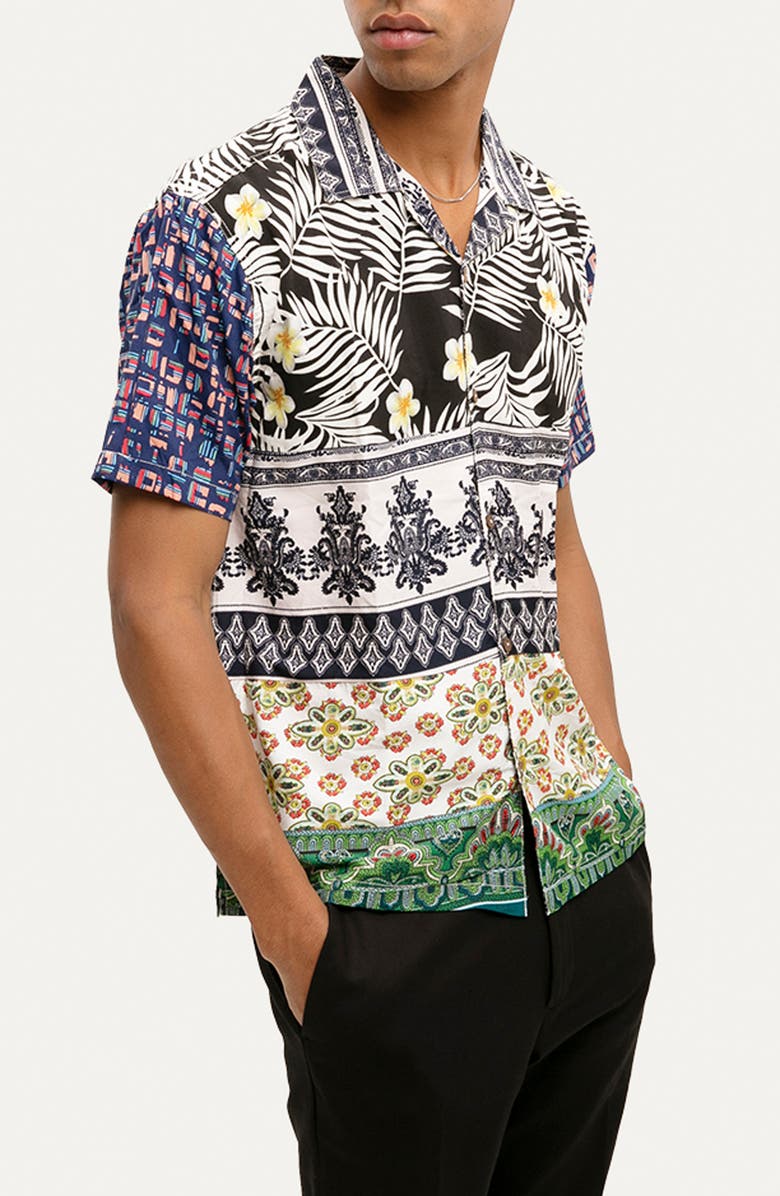 Raga Geometric Floral Short Sleeve Button-Up Shirt, Alternate, color,