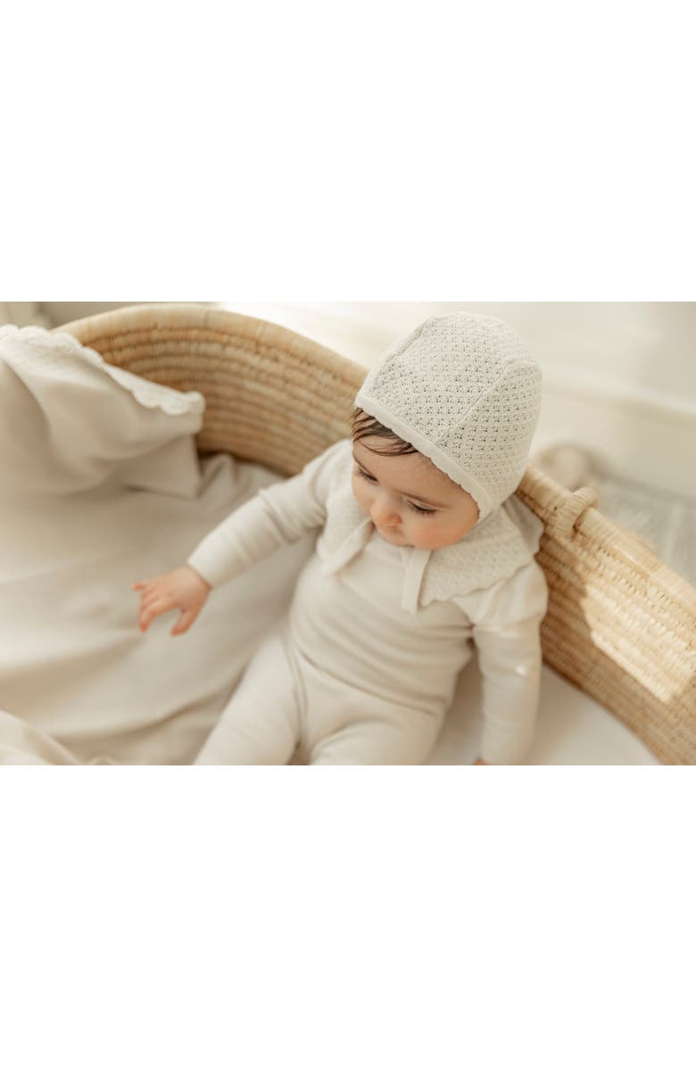 Bebe Bella Boy Knit Crochet Blanket with Crochet Hem Trim, Alternate, color, Light Beige
