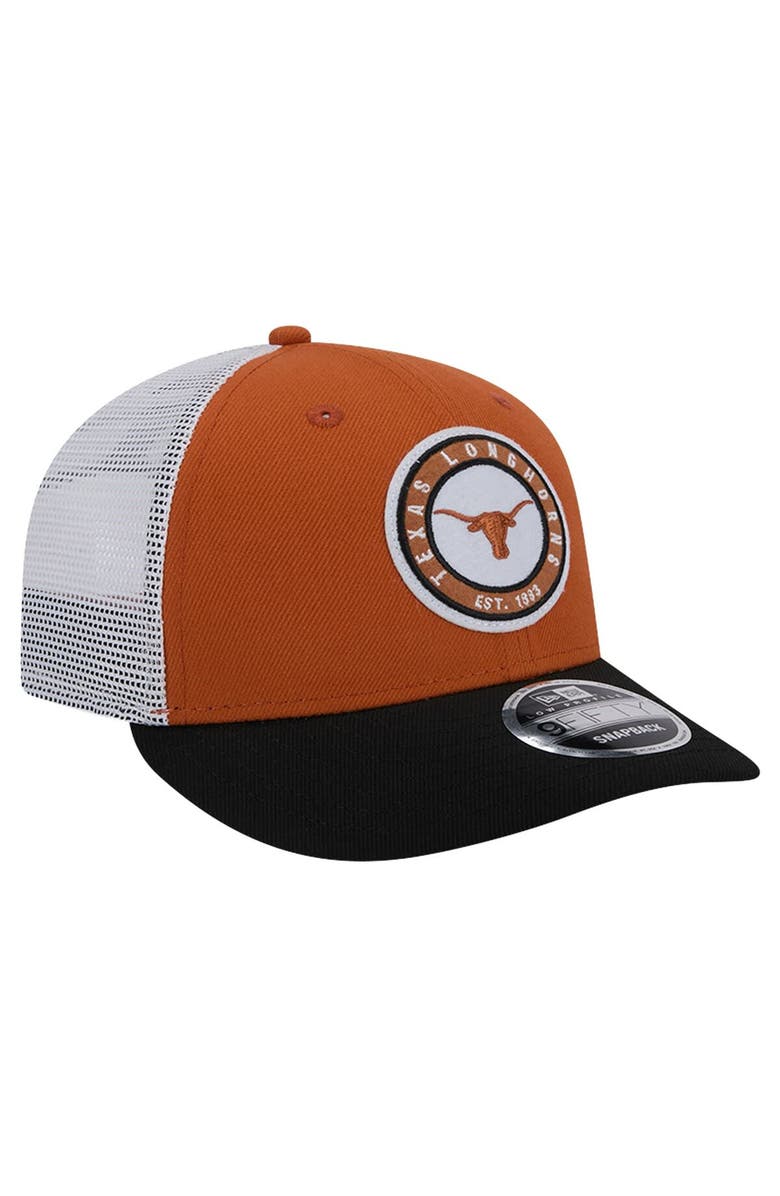 New Era Men's New Era Texas Orange Texas Longhorns Throwback Circle Patch 9FIFTY Trucker Snapback Hat, Alternate, color, 