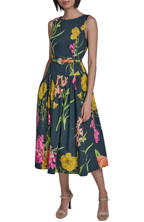 Print Cotton Midi Dress