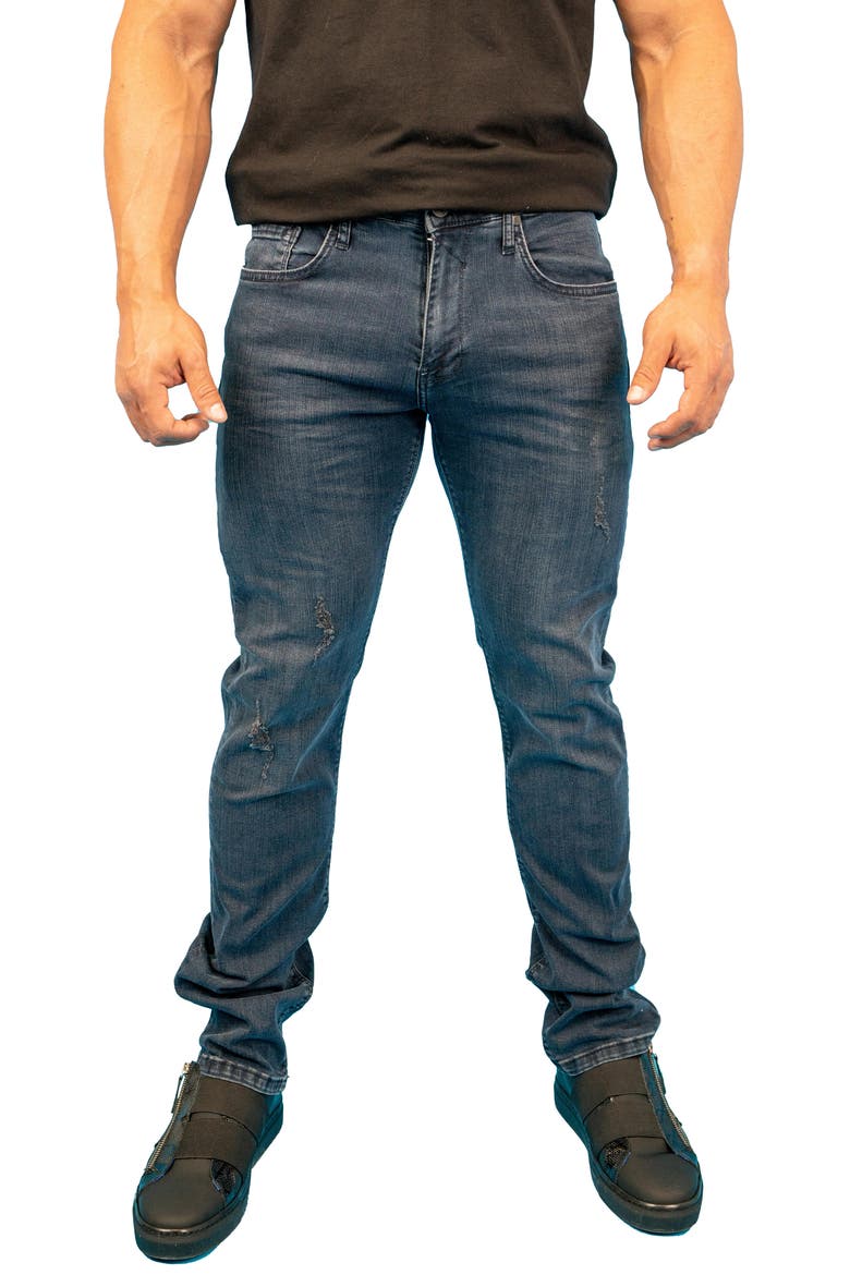 Distressed Athletic Fit Stretch Jeans, Main, color, BLUE