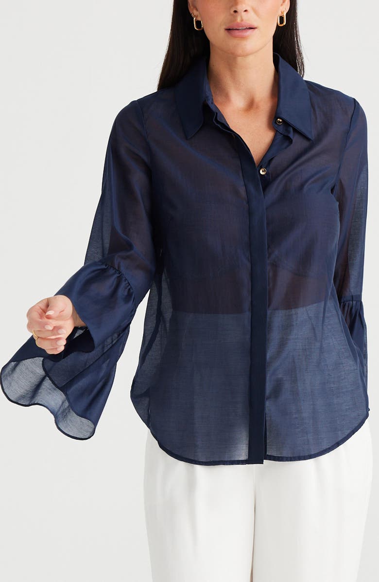 Brave+True Miranda Bell Sleeve Button-Up Shirt, Alternate, color, Navy