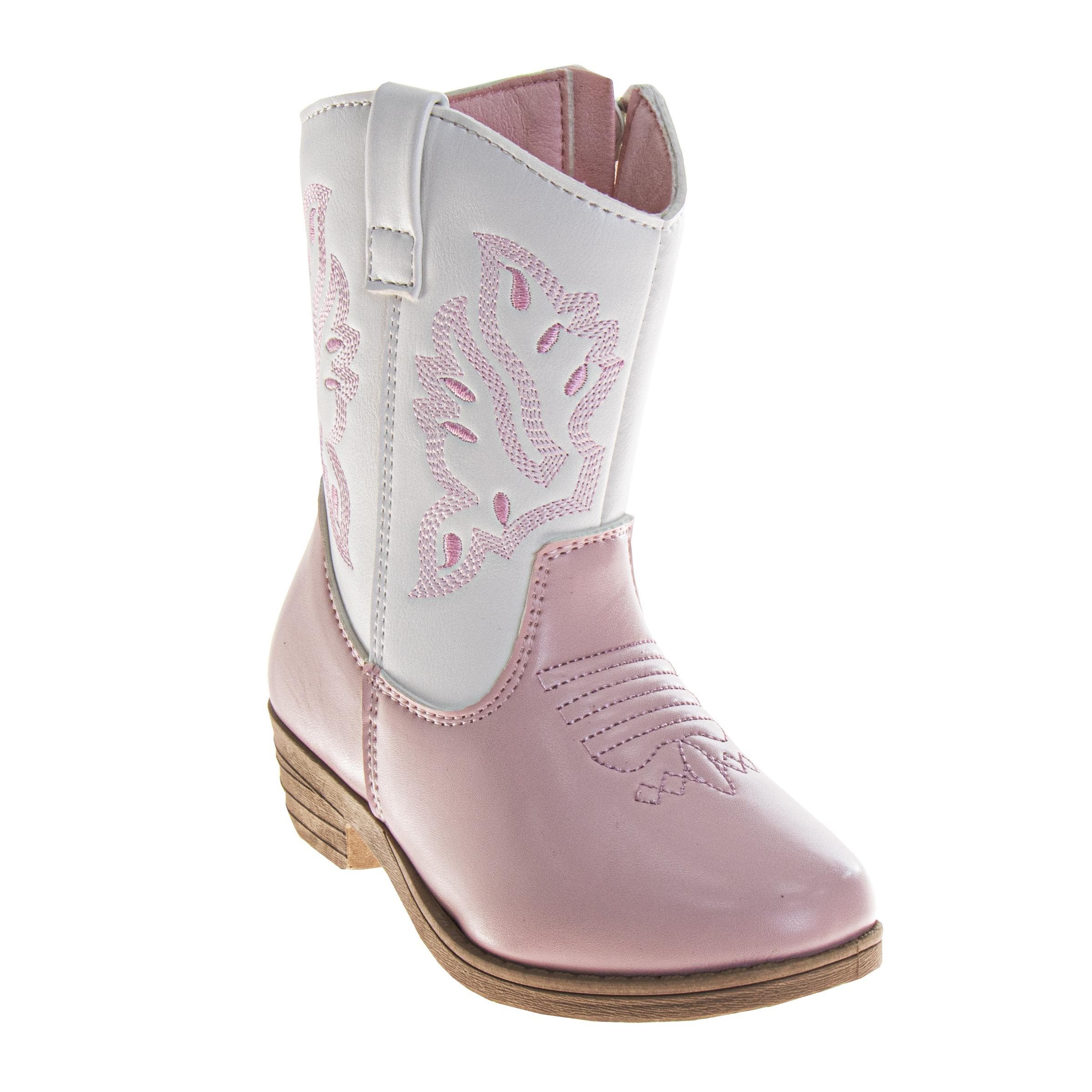 Laura Ashley Girls' Western Boots  Stylish TwoTone with Embroidered Detail, Main, color, White/Pink