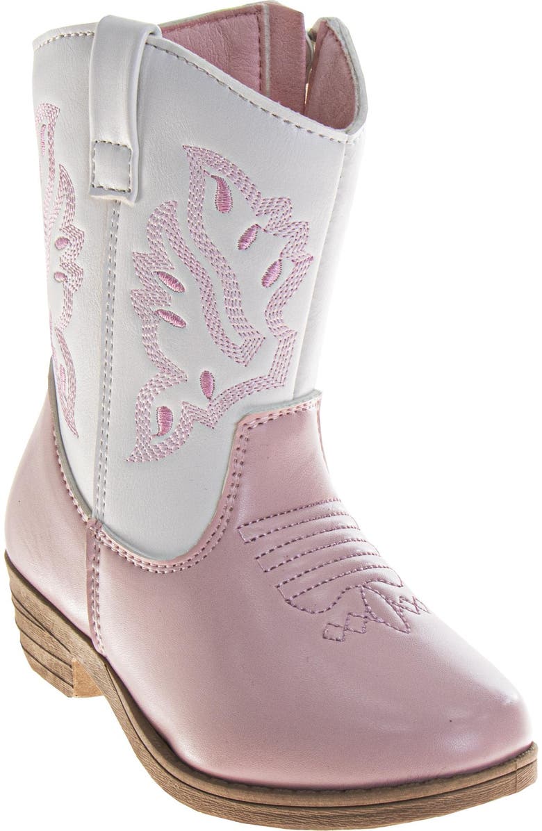 Laura Ashley Girls' Western Boots Stylish TwoTone with Embroidered Detail, Main, color, White/Pink