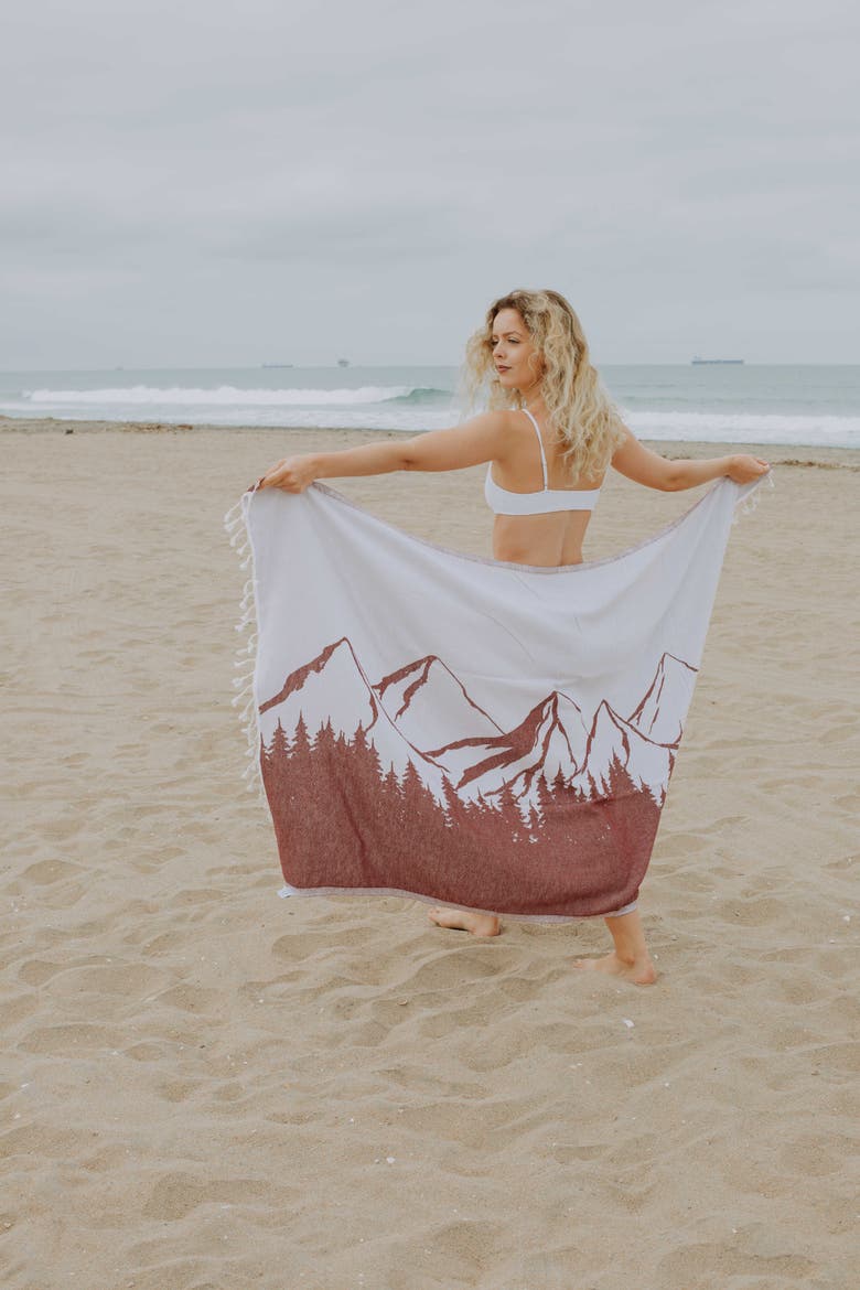 Mountain 100% Cotton Reversible Turkish Towel, Alternate, color, Burgundy
