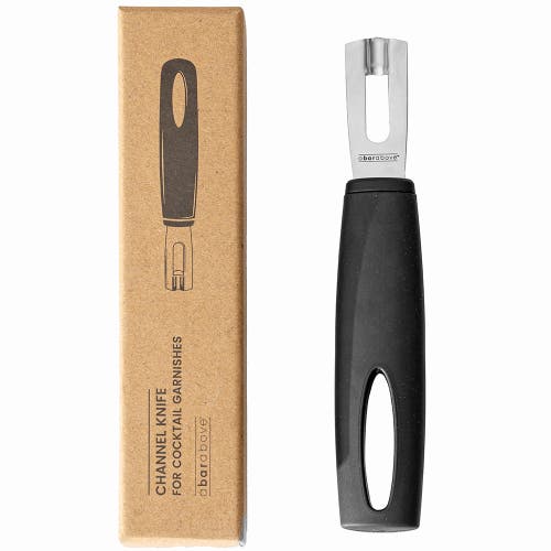 A Bar Above Stainless Steel Channel Knife With Black Handle In Black