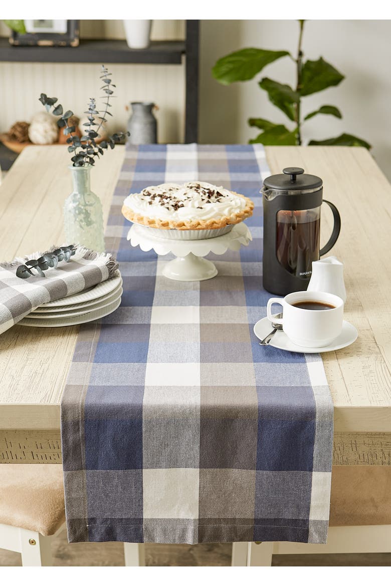 French Blue Tri Color Check Table Runner 14x72, Alternate, color, French Blue