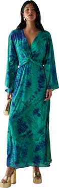 Warehouse Chiffon Wrap Knot Front Maxi Dress