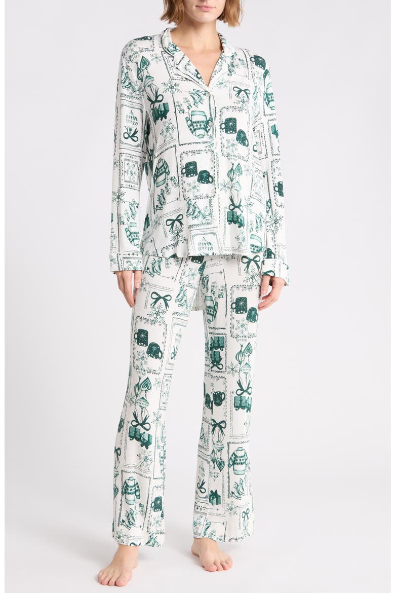 Tranquility Long Sleeve Shirt & Pants Pajamas, Main, color, IVORY- GREEN TOILE PATCHWORK
