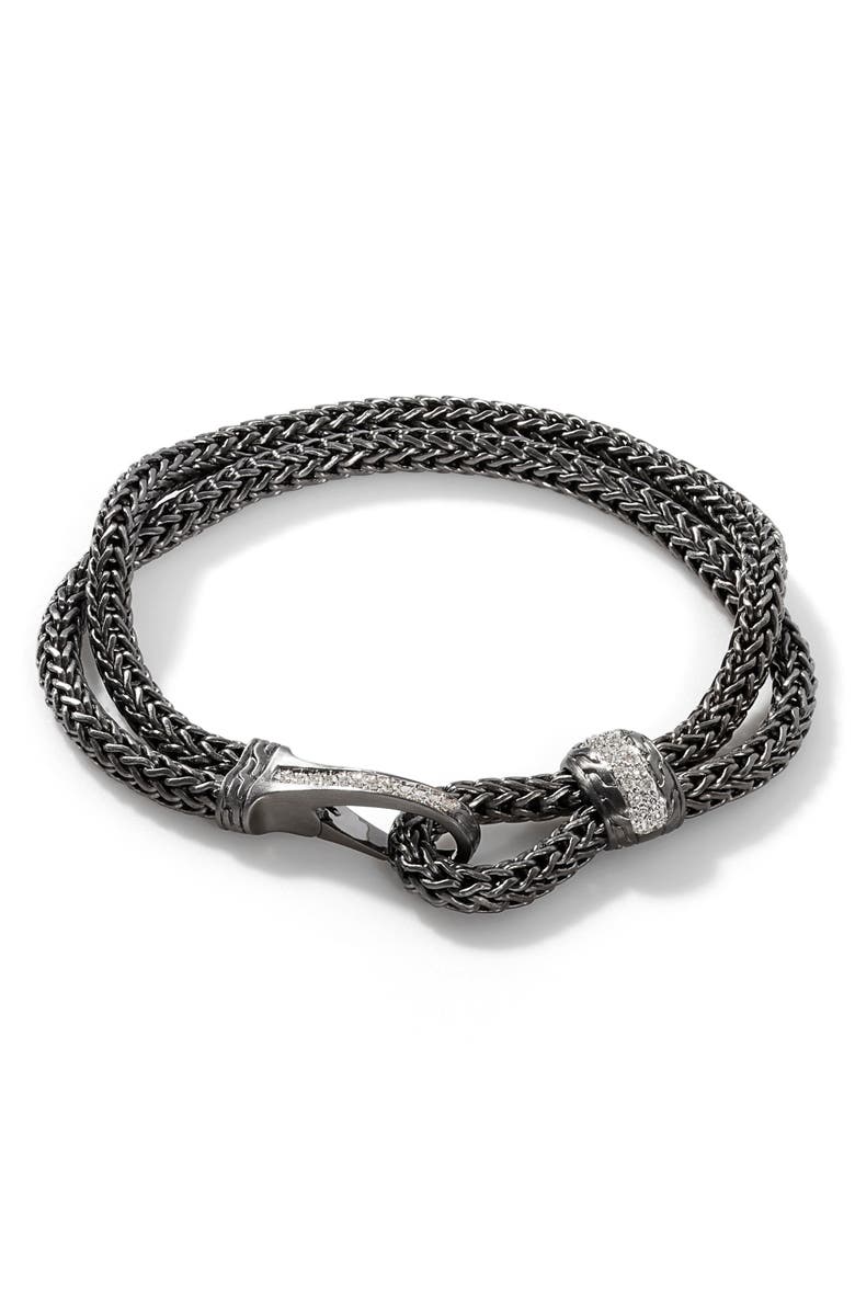 John Hardy Men's Classic Chain Double Flat Chain Bracelet with Pavé Diamonds, Main, color,