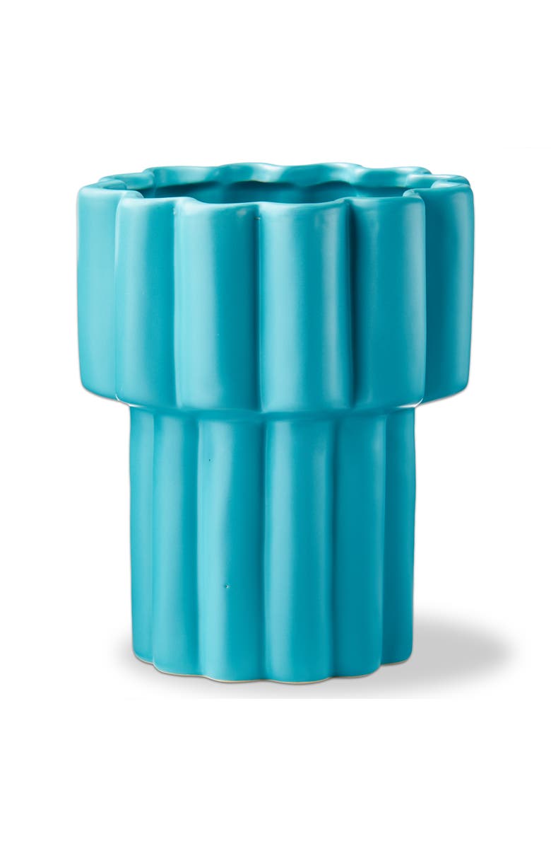tag Teal Scallop Tall Stoneware Planter with Silicone Plug 6.46x6.46x7.87 in, Main, color, Blue