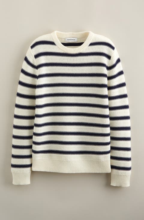 Kids' Textured Stripe Cotton Blend Crewneck Sweater (Big Kid)