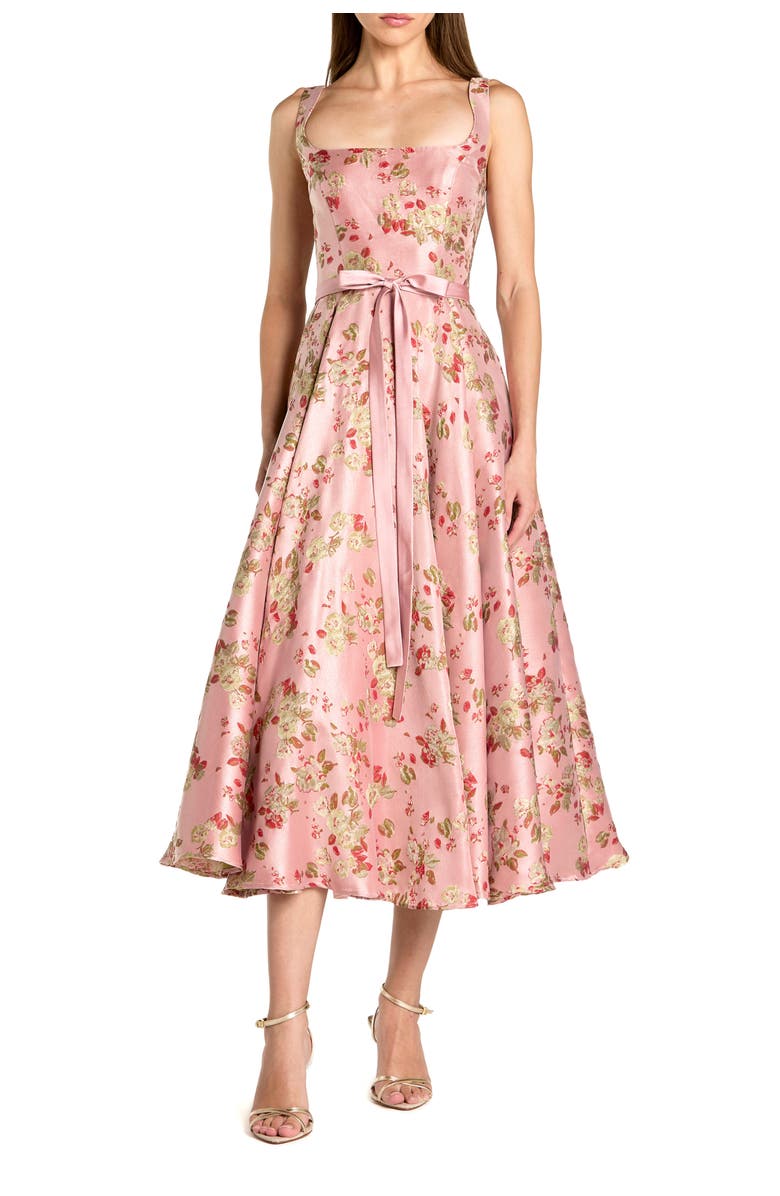 Mac Duggal Sleeveless Brocade A Line Midi Dress, Main, color, Pink Multi