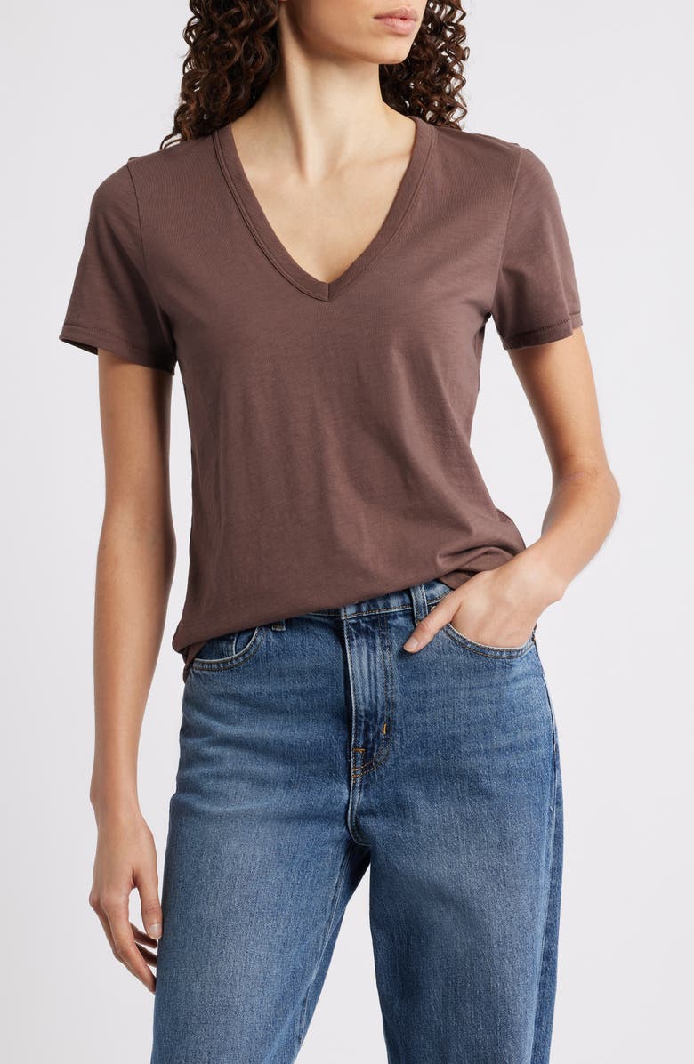 rag & bone The Slub V-Neck T-Shirt, Main, color, Coffee