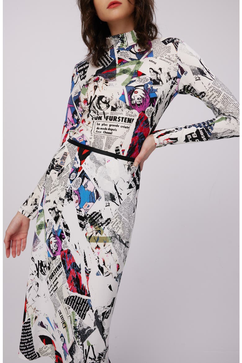Doha Pop Art Newspaper Print Mock Neck Top, Alternate, color, POSTER GIRL