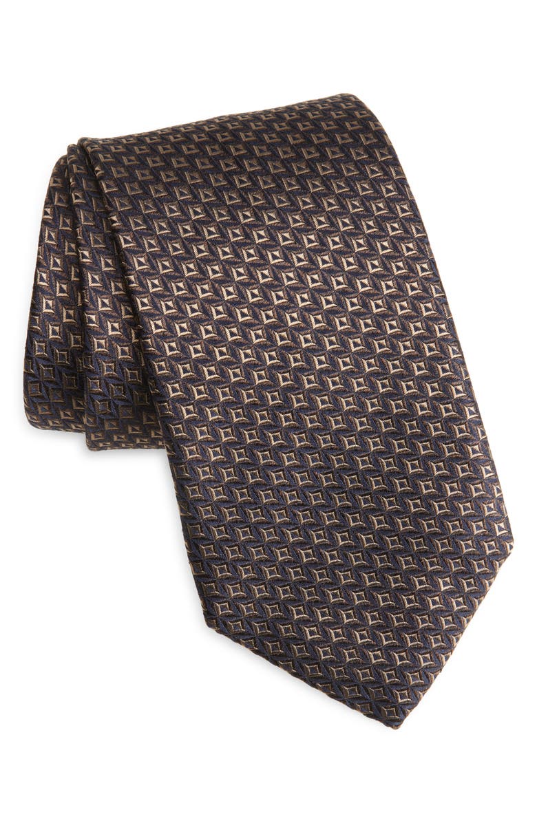 Canali Geometric Pattern Silk Jacquard Tie, Main, color, Brown