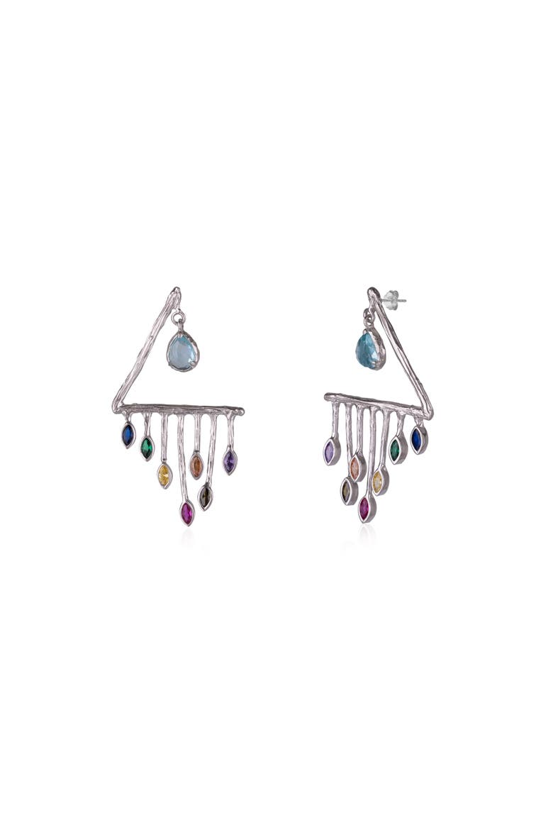 Colourful Rainbow Rain Drop Earrings in Sterling Silver, Main, color, Silver