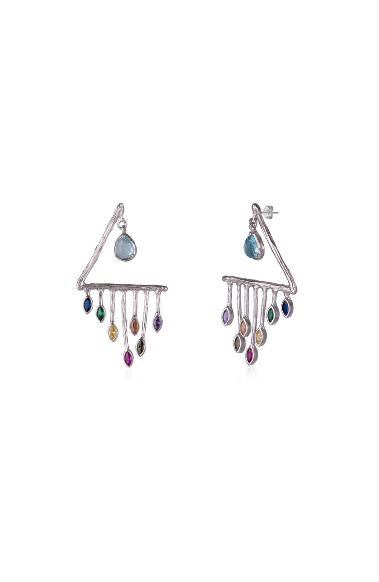 Spero London Colourful Rainbow Rain Drop Earrings in Sterling Silver, Main, color, Silver