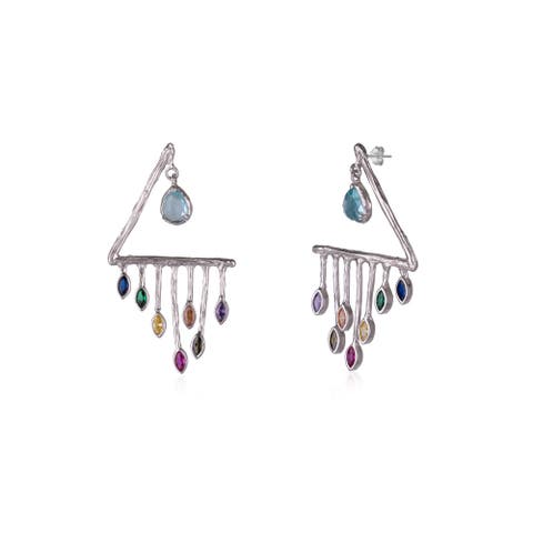 Colourful Rainbow Rain Drop Earrings in Sterling Silver