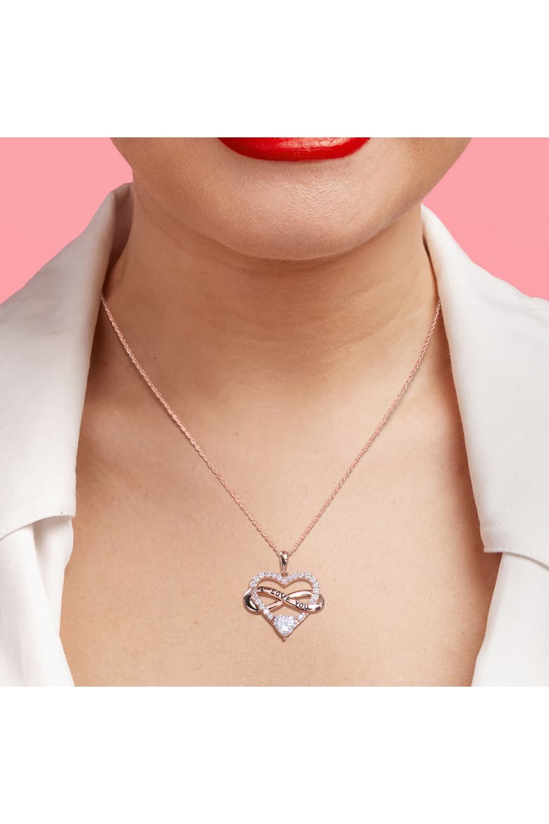 Cubic Zirconia Infinity Heart Necklace, Alternate, color, Rose-Plated