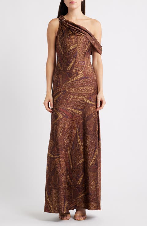 Print One-Shoulder Gown