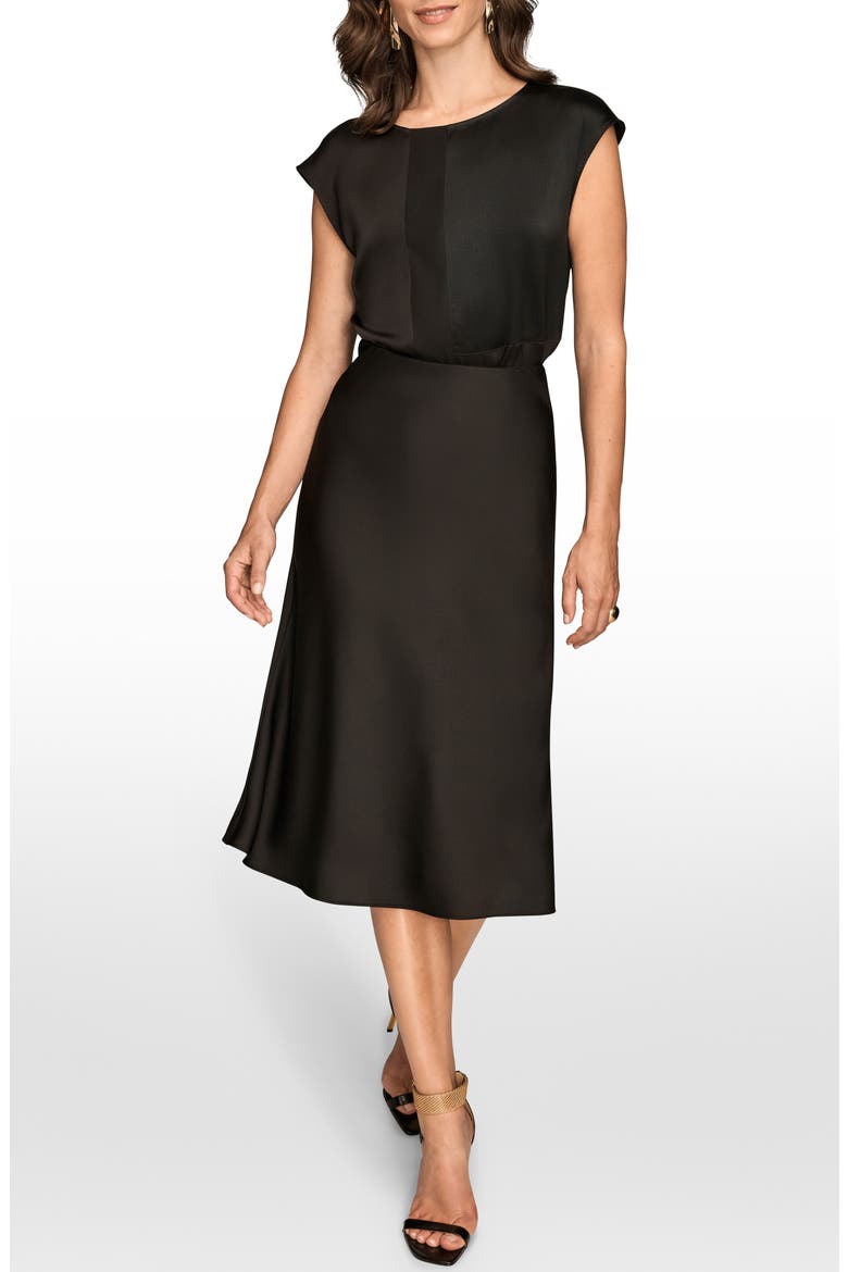 Satin Midi Skirt, Alternate, color, BLACK
