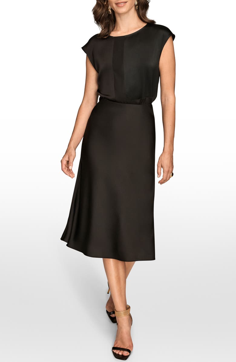 Donna Karan New York Satin Midi Skirt, Alternate, color, Black