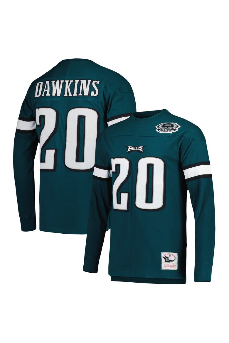 Men's Mitchell & Ness Brian Dawkins Midnight Green Philadelphia Eagles Retired Player Name & Number Long Sleeve Top, Main, color, Green